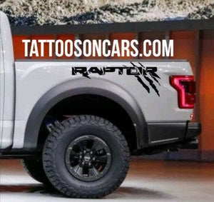 Ford F-150 raptor hood and truck bed combo decal sets.