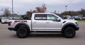 Ford F-150 Raptor truck bed 2 color decal set plus tire stickers for tires