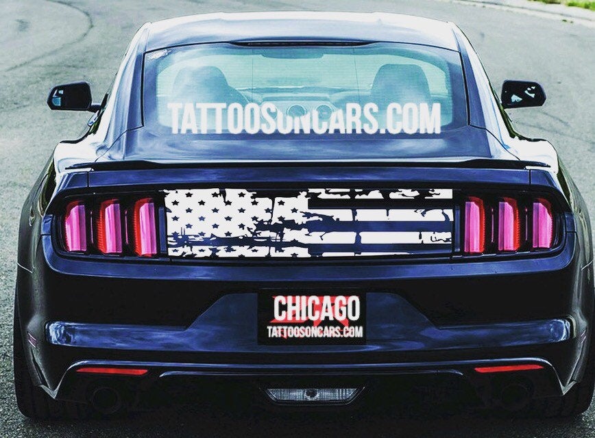 2005-2019 Ford Mustang rear center distressed American flag decal