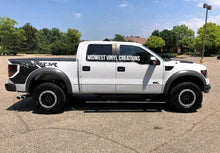 Load image into Gallery viewer, Ford F-150 Raptor truck bed quarter decal set metallic silver in color.