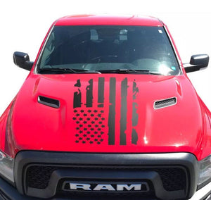 Dodge Ram American flag distressed hood decal for all models and years.
