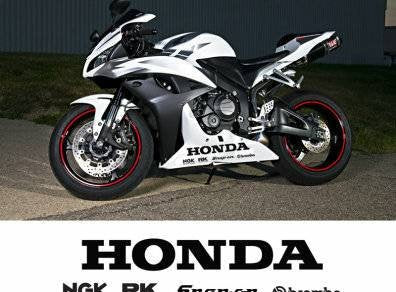 All years honda cbr all models belly fairing decal set kit. (Large honda decal for both side and 4 racing  sponsor decals for both sides.
