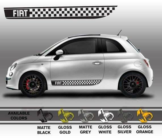 Fiat 500 checkored stripe lower decal set.available in many colors.