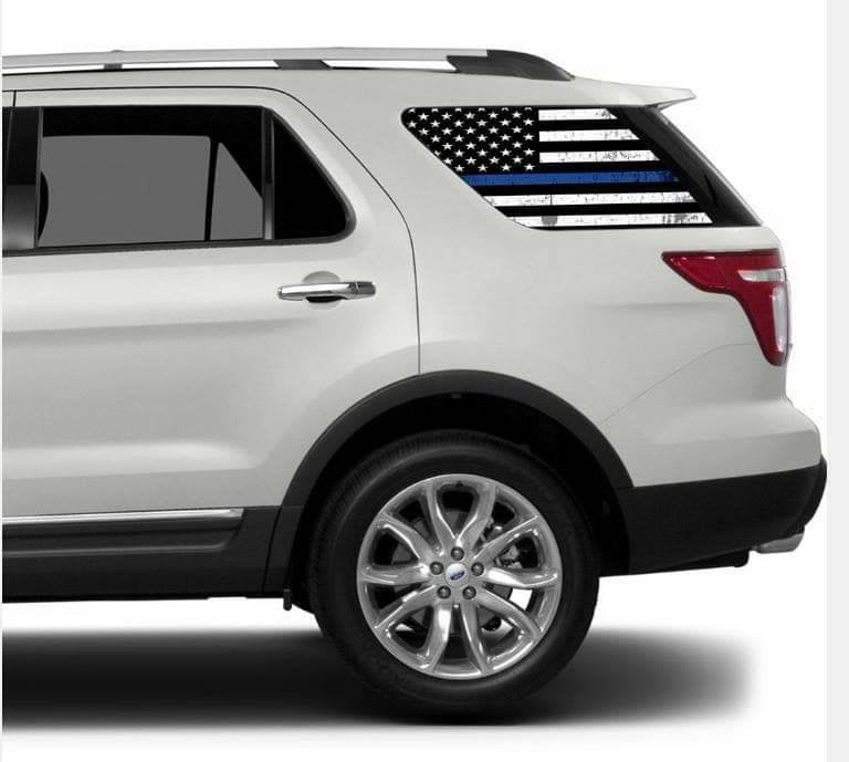Ford explorer rear side window american flag blue line police decal set kits.