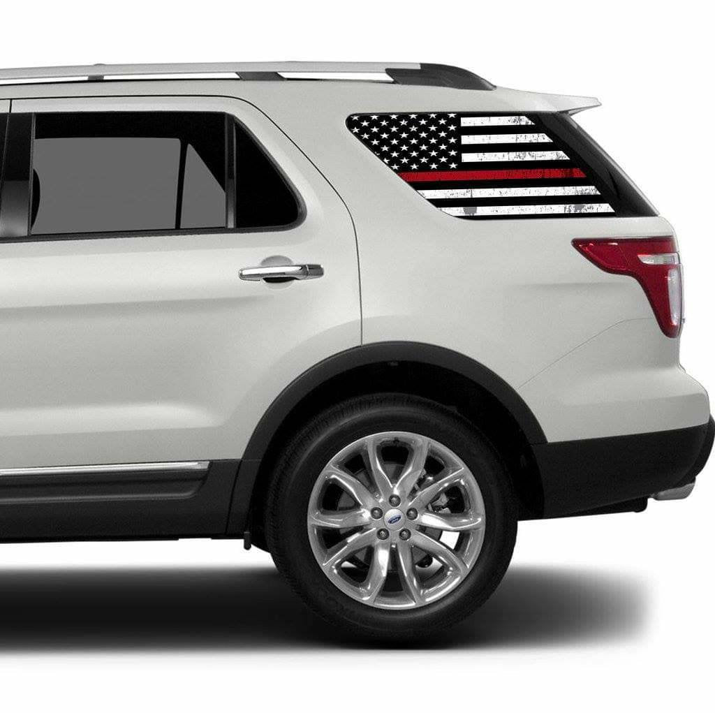 2015-up Ford explorer rear side window red line fire fighter flag decal set kit 2pcs. Available in many colors.