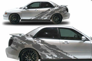 Subaru wrx sti shreaded side bode decal design kits available. In many colors