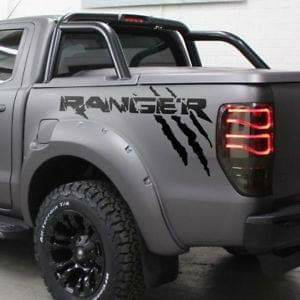 Ford ranger raptor style design truck bed decal kit. Many colors available.