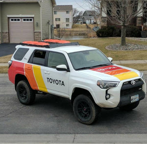 Toyota 4 runner 5th gen and all gens retro rear side stripe set and retro hood stripe set with toyota word cut out