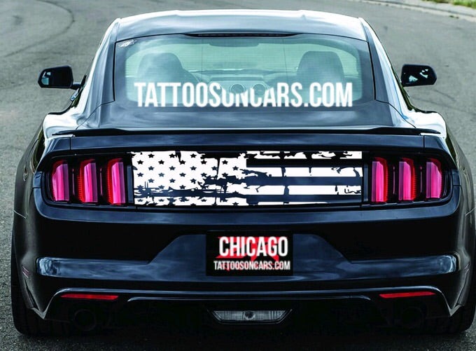 Ford Mustang rear center distressed American flag decal