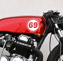Load image into Gallery viewer, Cafe racer motorcycle gas tank racing number decal set