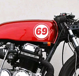 Cafe racer motorcycle gas tank racing number decal set