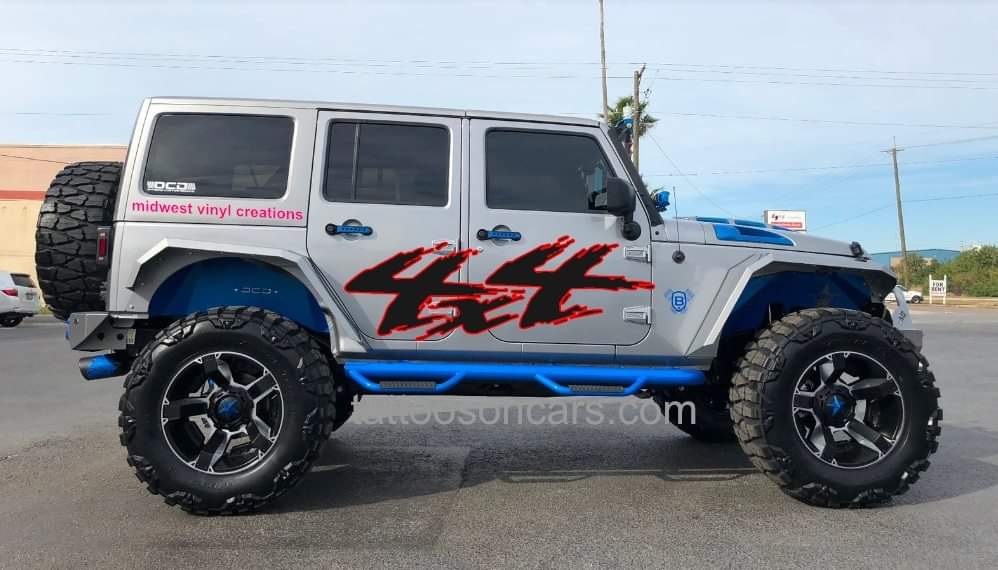 Jeep jk side 4x4 2 color combo decal set kit. Many color combos available
