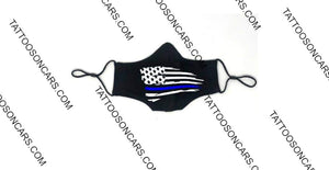 Police blue line reuseable face mask includes push button adjusters